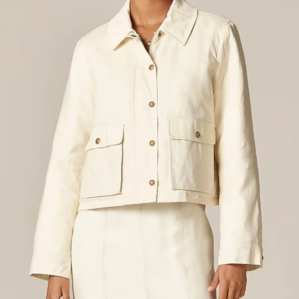 J. Crew Cropped Barn Jacket in Ripstop Cotton Ivory Lace Medium